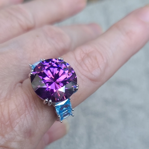 STUNNING HUGE Amethyst & Aquamarine Sterling cocktail ring sz8.5 💍 - Picture 9 of 13